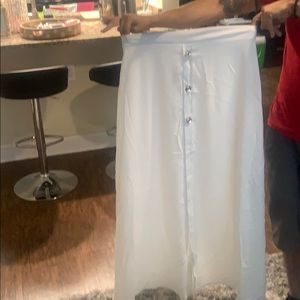 White maxi skirt with gold buttons